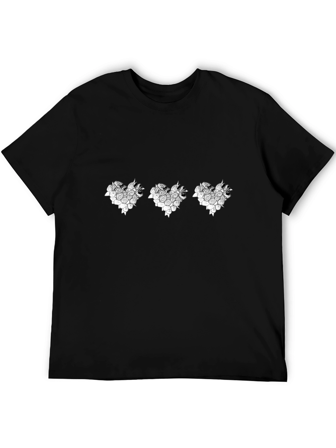 Mens Black T-Shirt with Triple Heart Graphic
