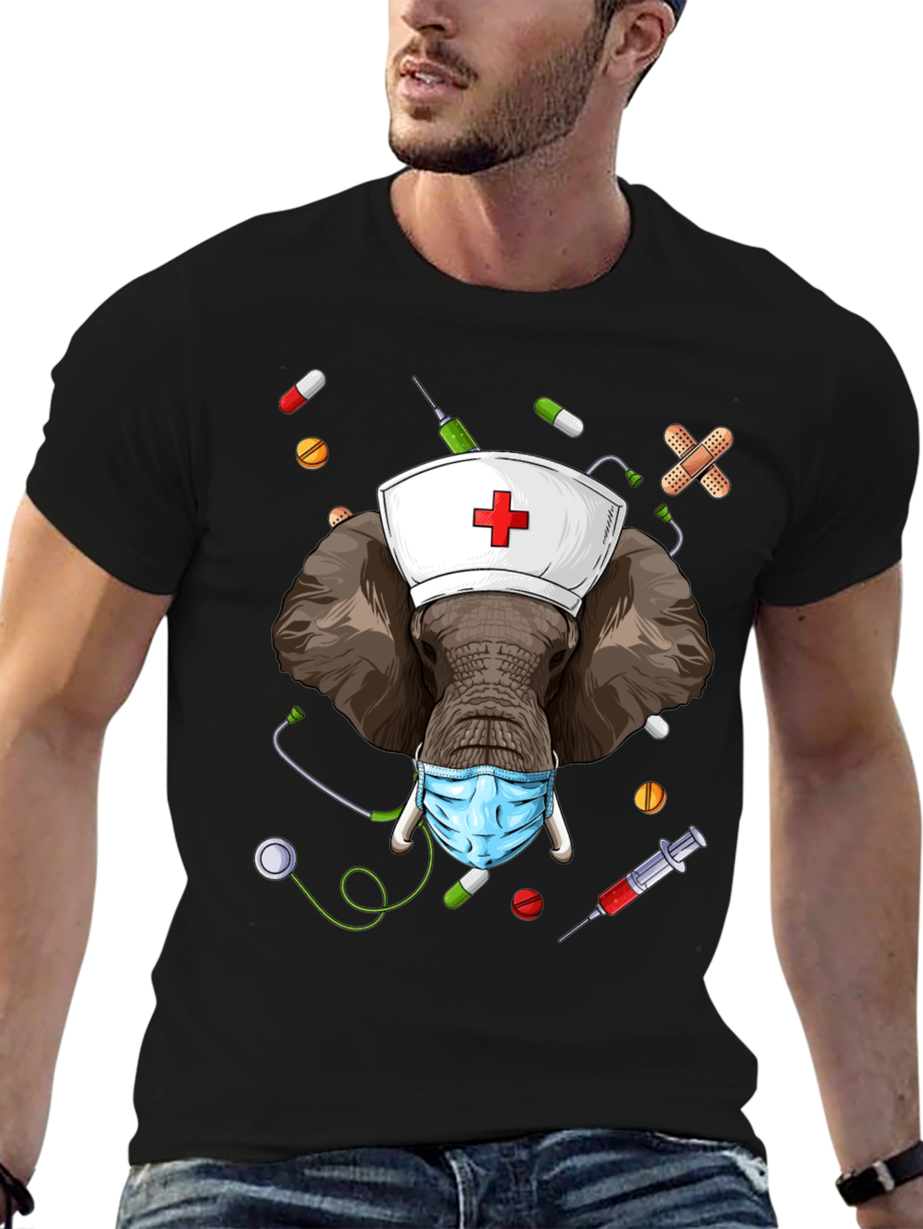 Elephant Nurse Novelty Graphic T-Shirt