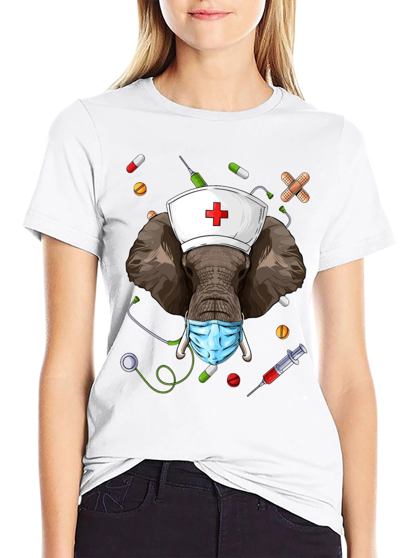 Elephant Nurse Novelty Graphic T-Shirt