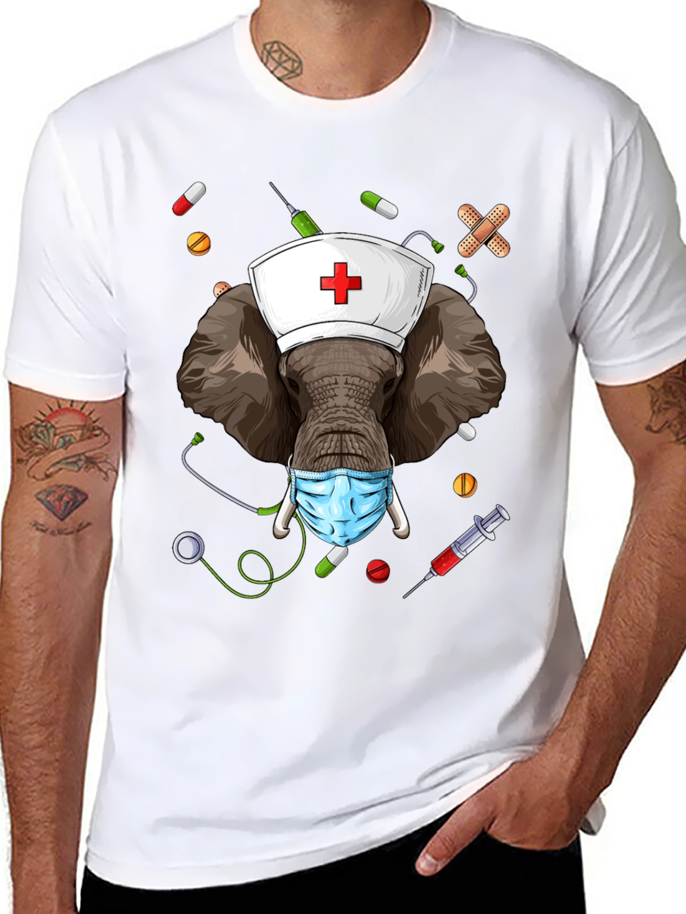 Elephant Nurse Novelty Graphic T-Shirt