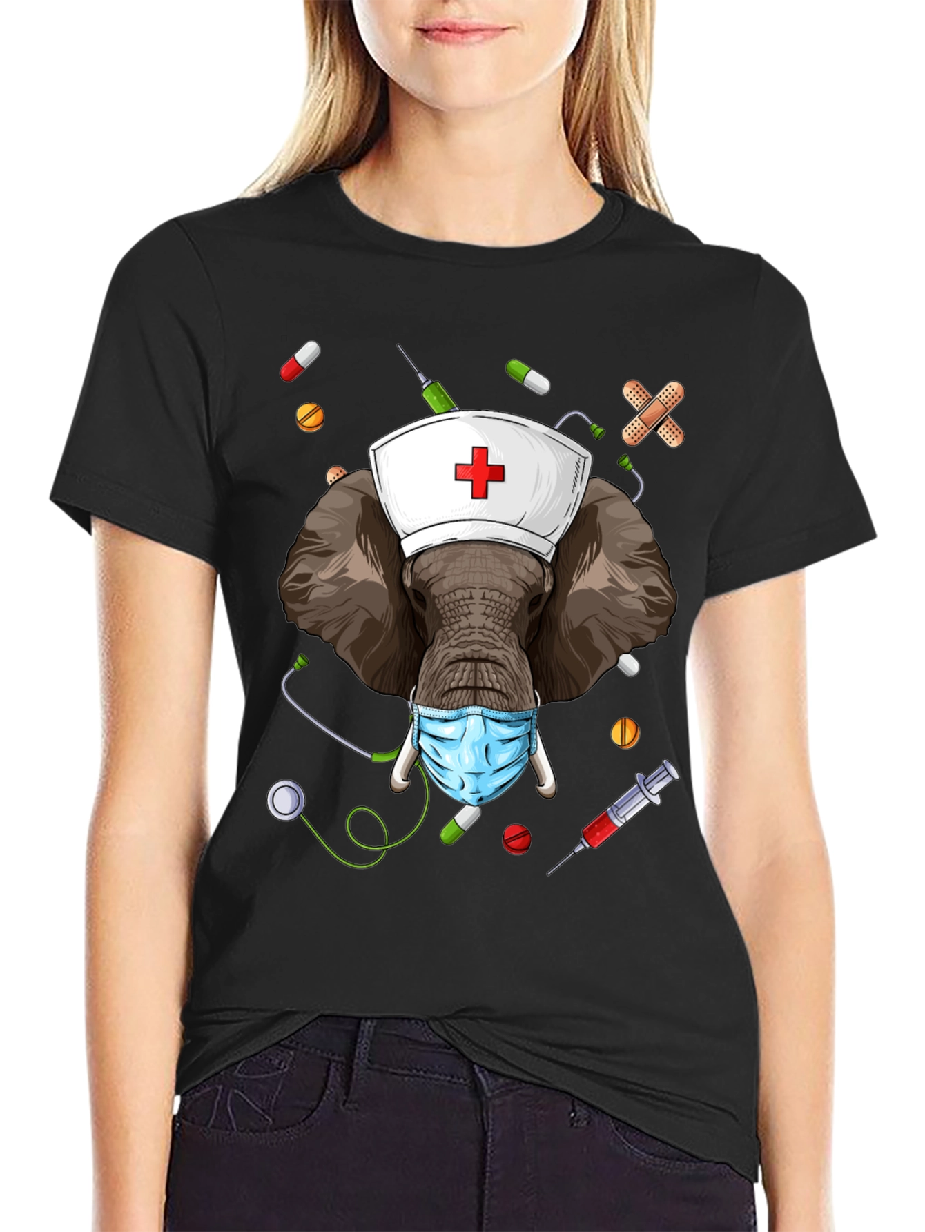 Elephant Nurse Novelty Graphic T-Shirt