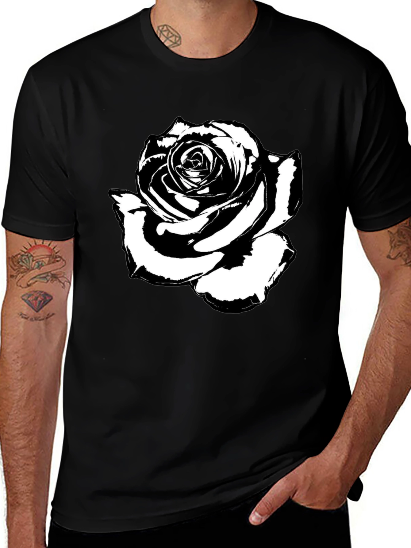 Black Rose Graphic Tee - Stylish Mens T-Shirt