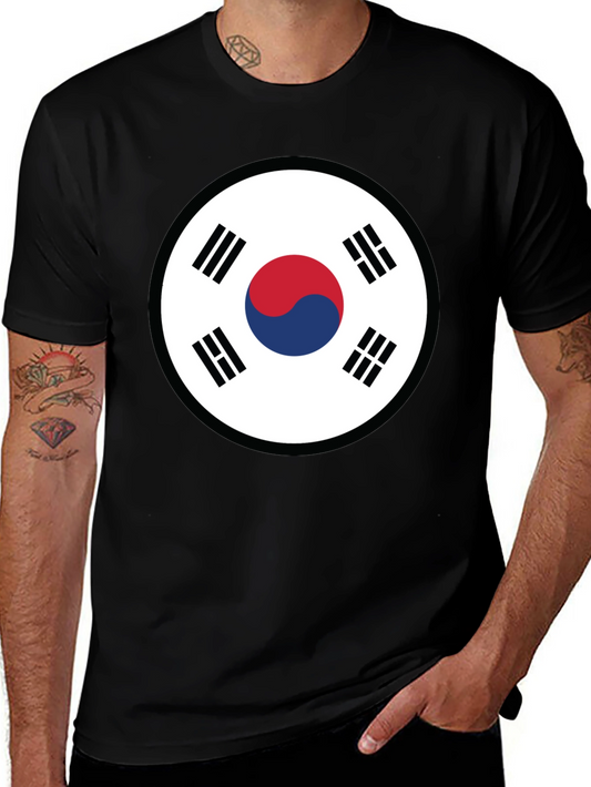 Korean Flag Graphic Tee - Black Crew Neck T-Shirt