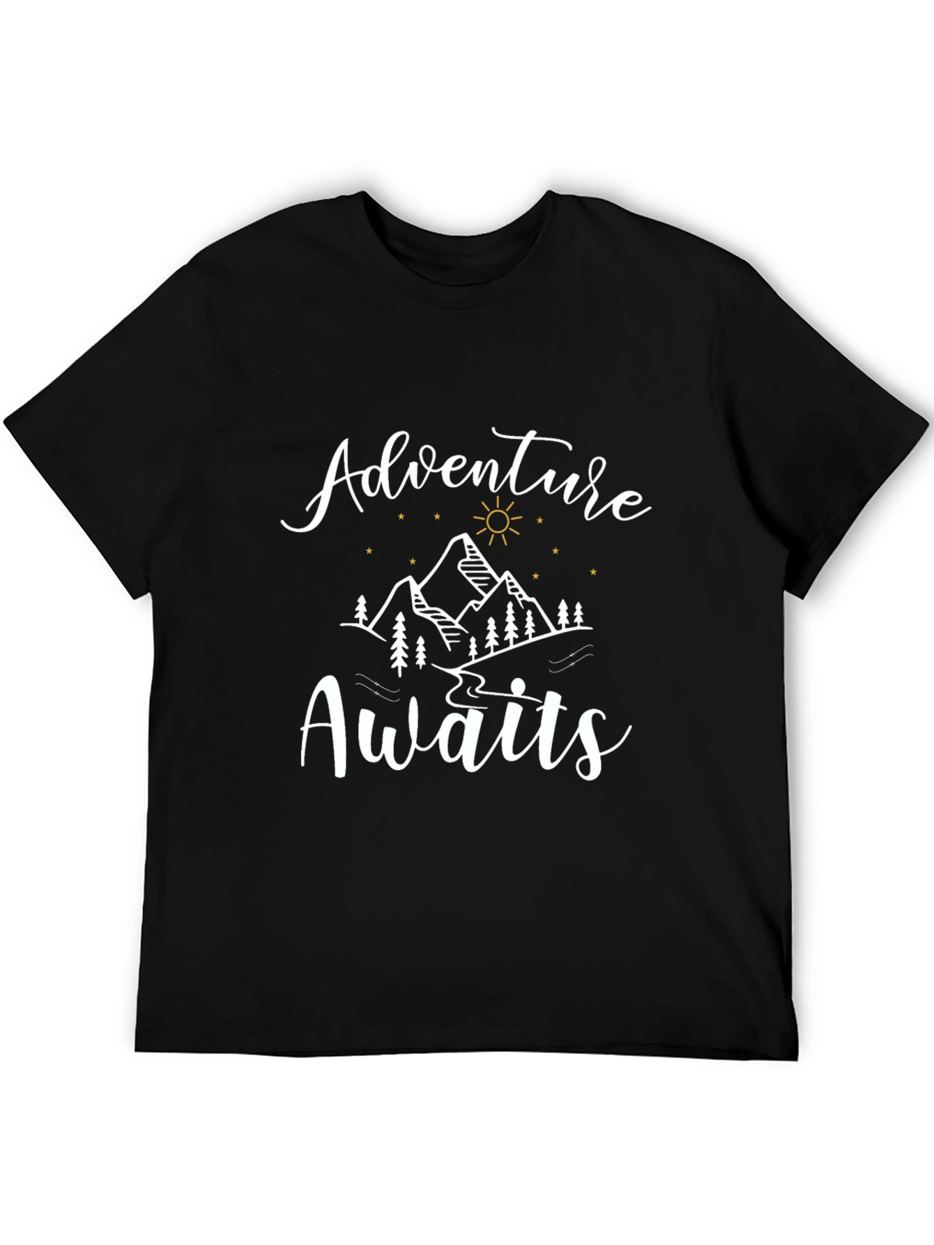 Adventure Awaits Graphic Tee - Black Crew Neck T-Shirt