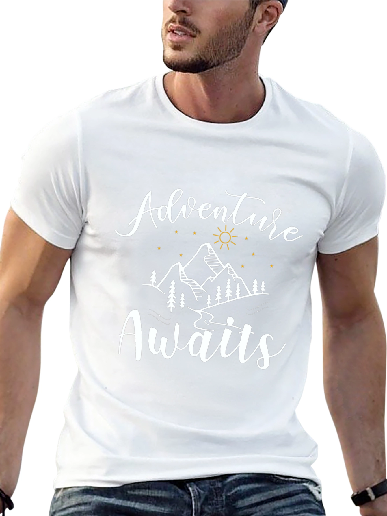 Adventure Awaits Graphic Tee - Black Crew Neck T-Shirt