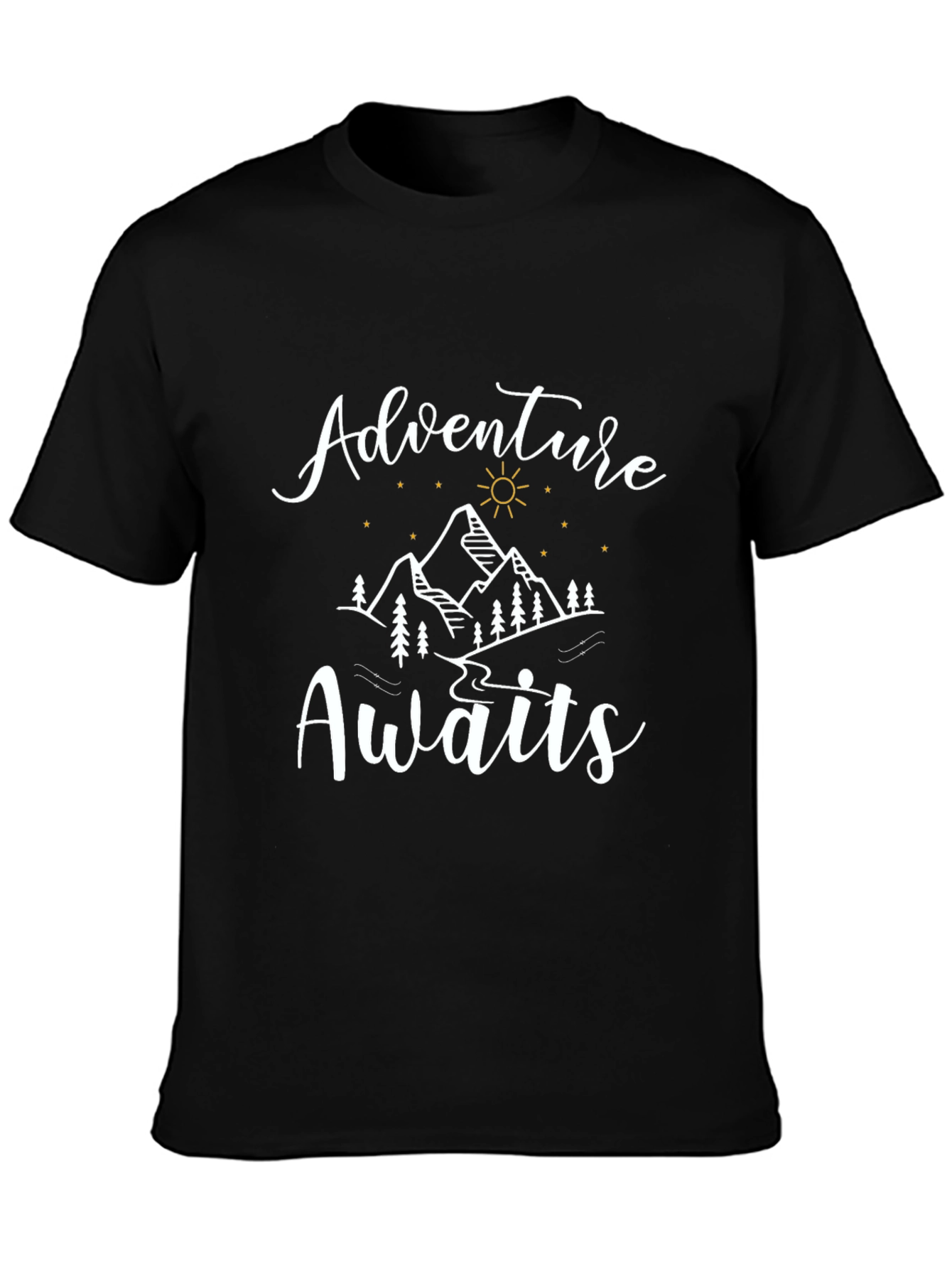 Adventure Awaits Graphic Tee - Black Crew Neck T-Shirt