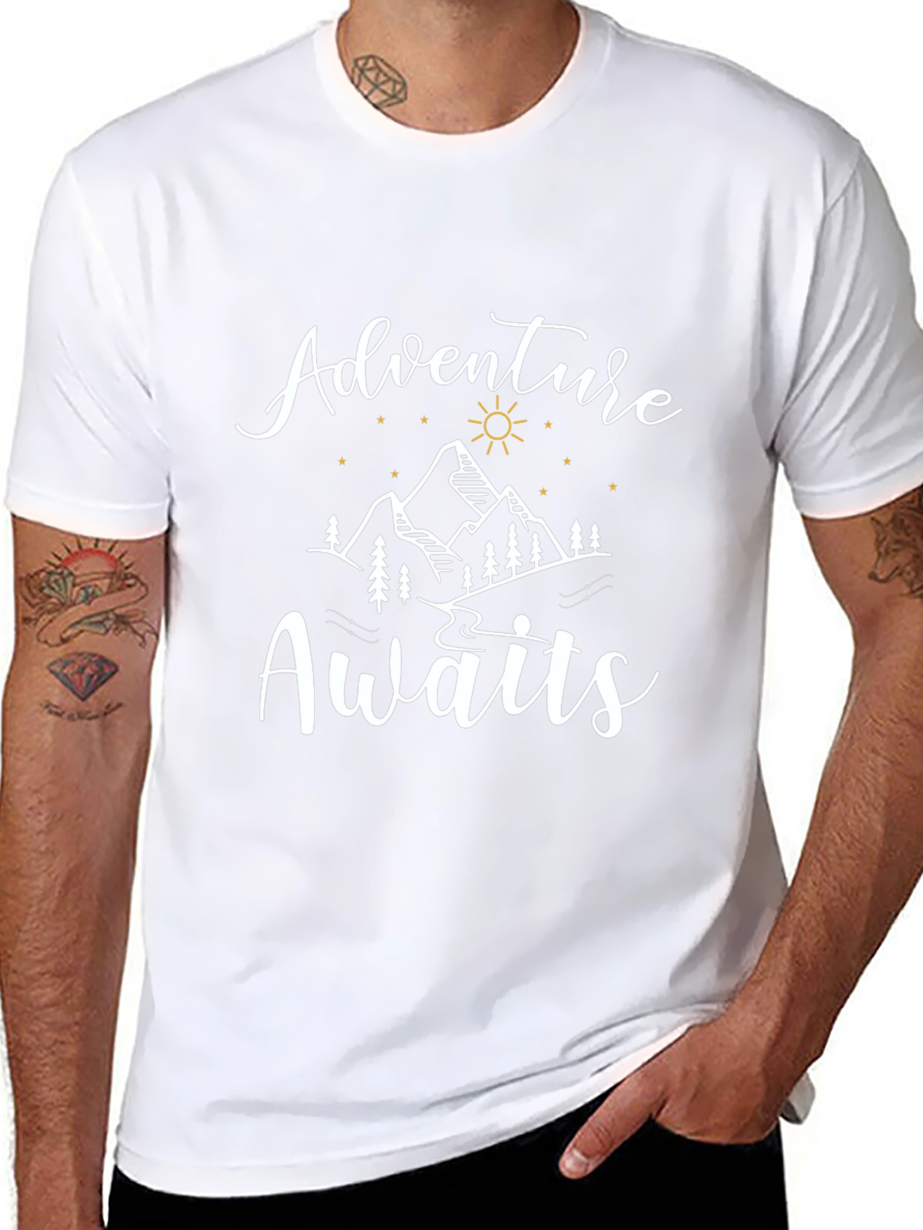 Adventure Awaits Graphic Tee - Black Crew Neck T-Shirt
