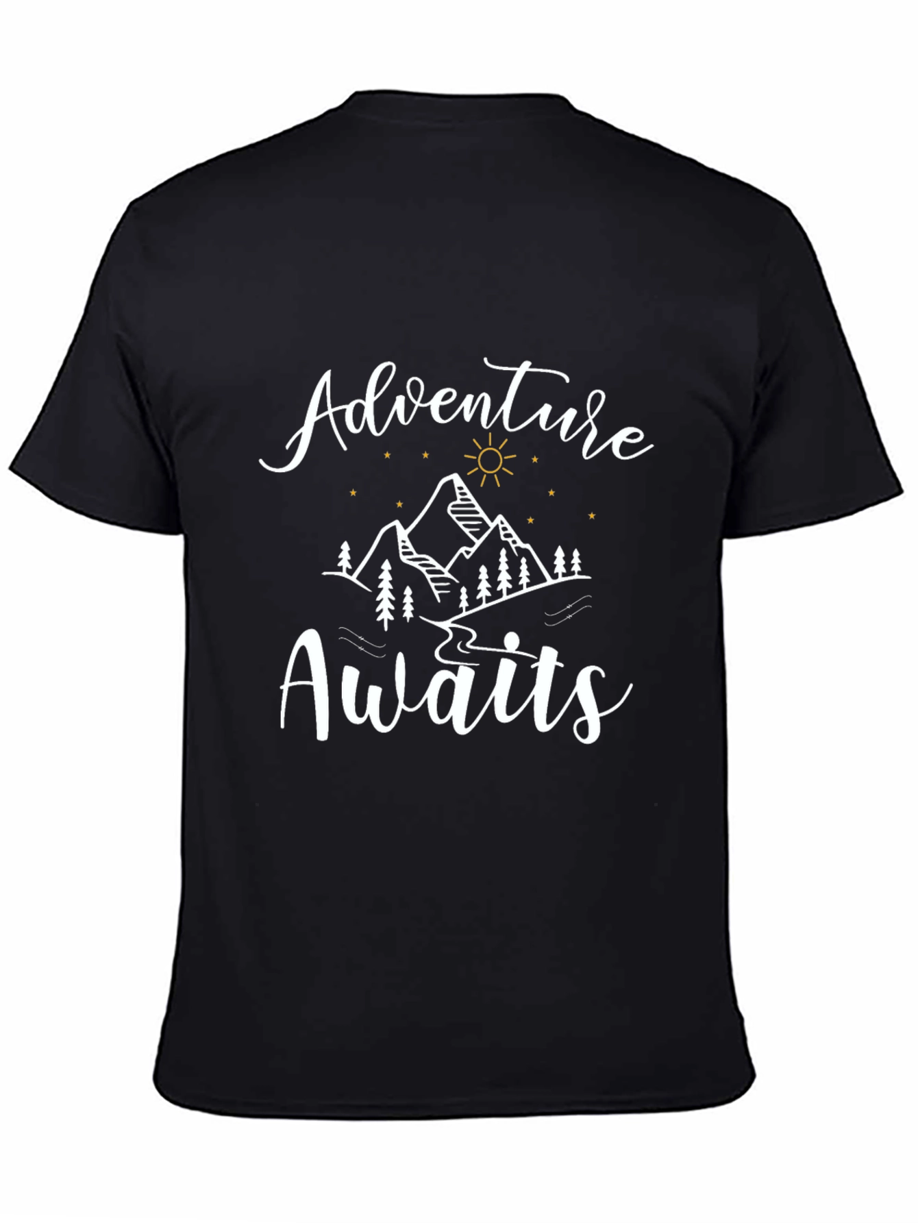 Adventure Awaits Graphic Tee - Black Crew Neck T-Shirt
