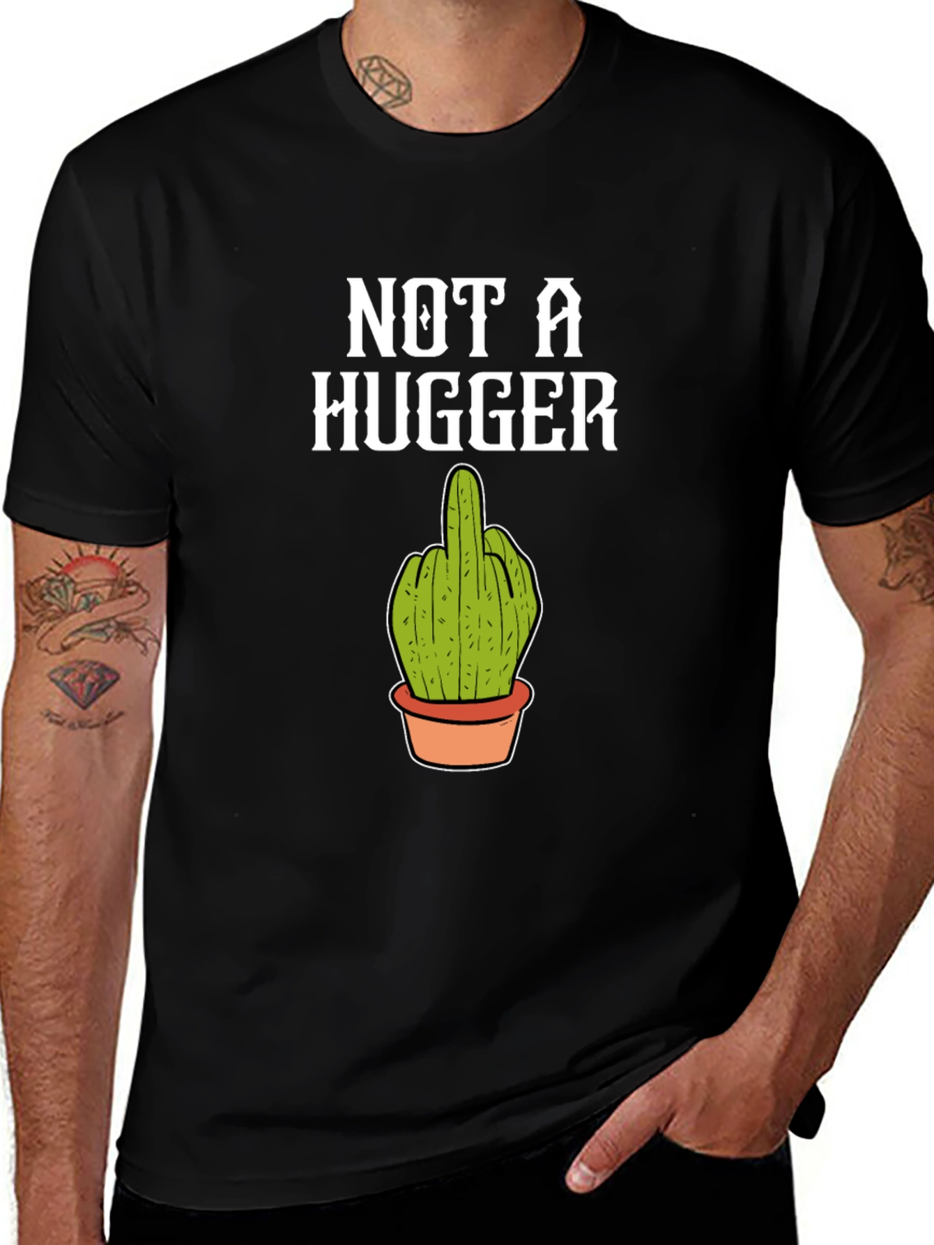 Not a Hugger Cactus Middle Finger T-Shirt