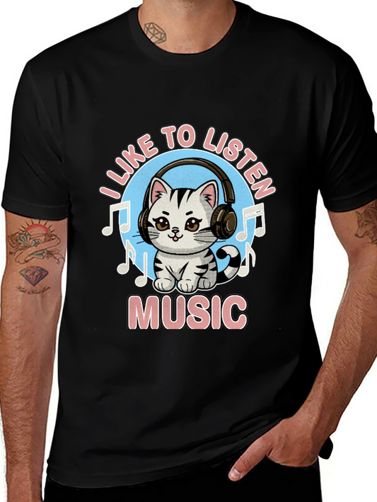 I Like to Listen to Music Cat T-Shirt
