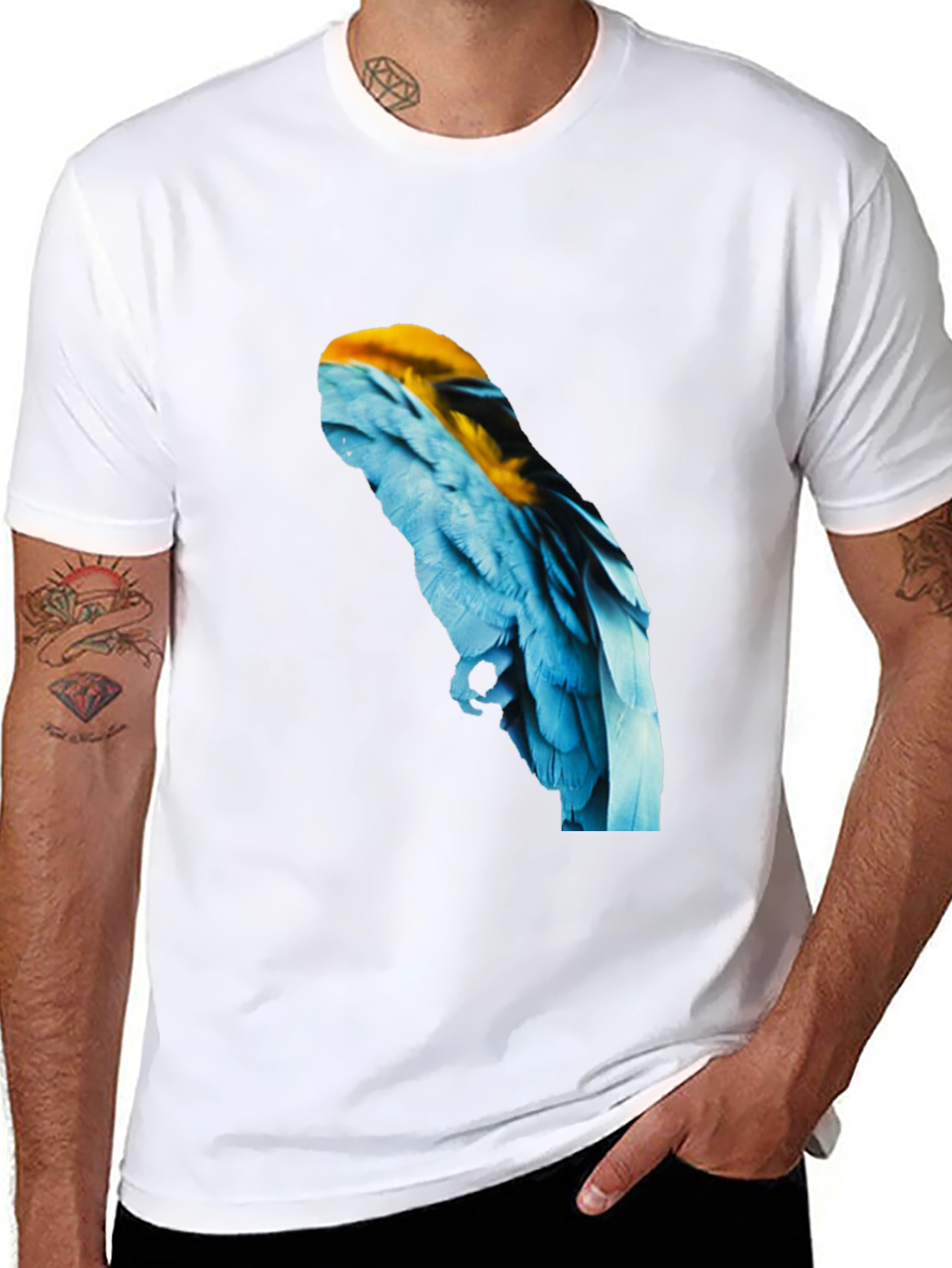 Macaw Feather Graphic Black T-Shirt