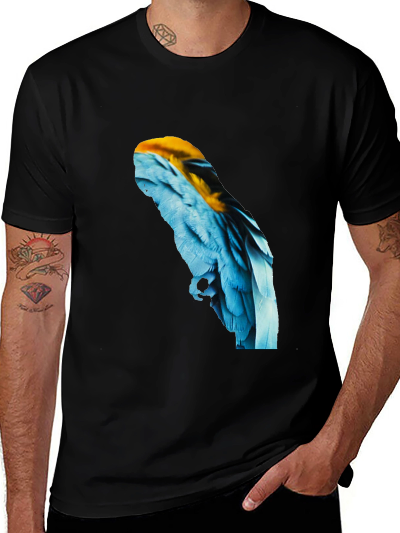 Macaw Feather Graphic Black T-Shirt