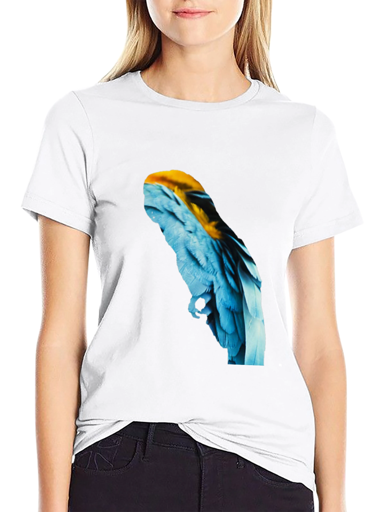 Macaw Feather Graphic Black T-Shirt