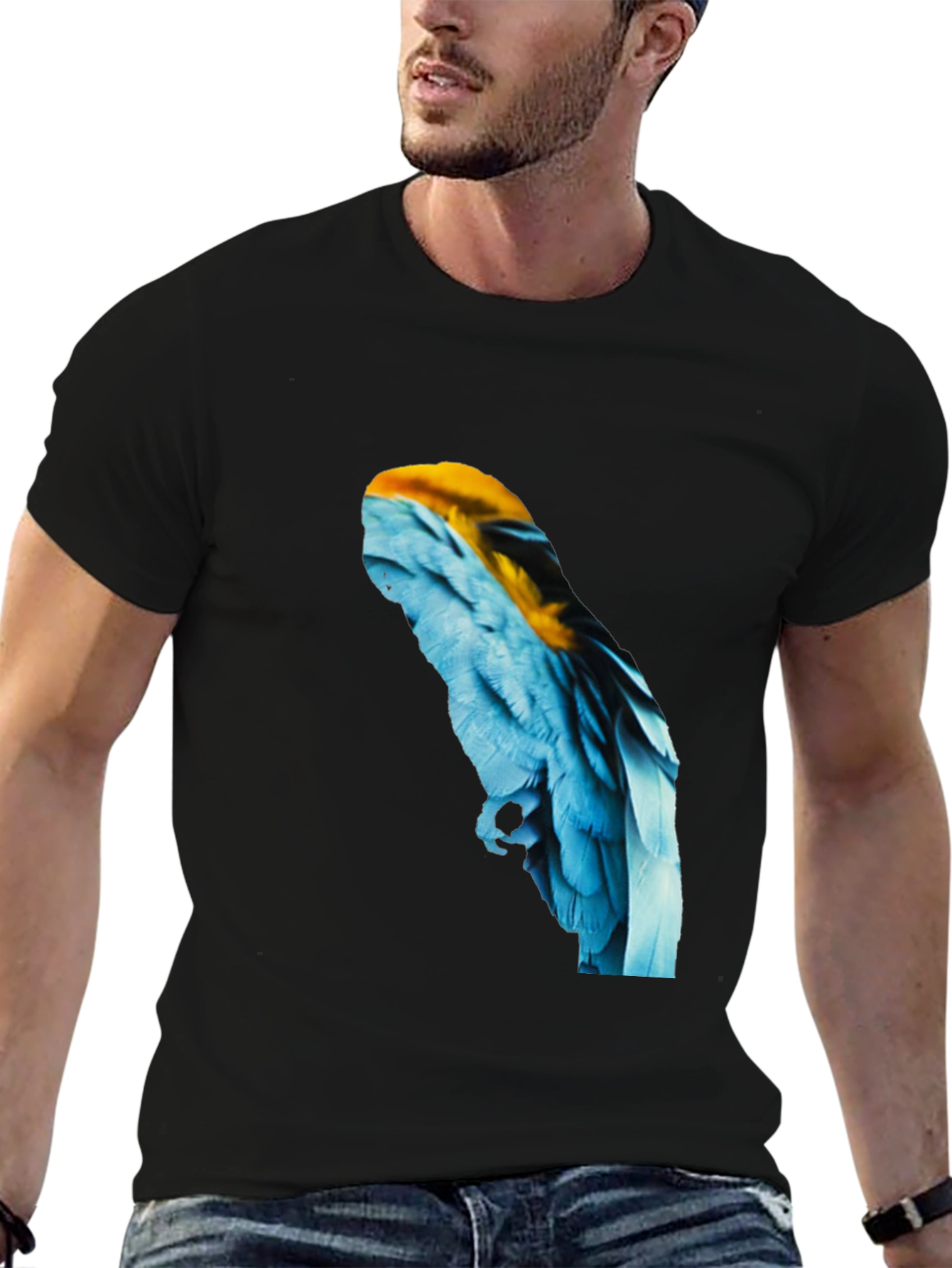 Macaw Feather Graphic Black T-Shirt