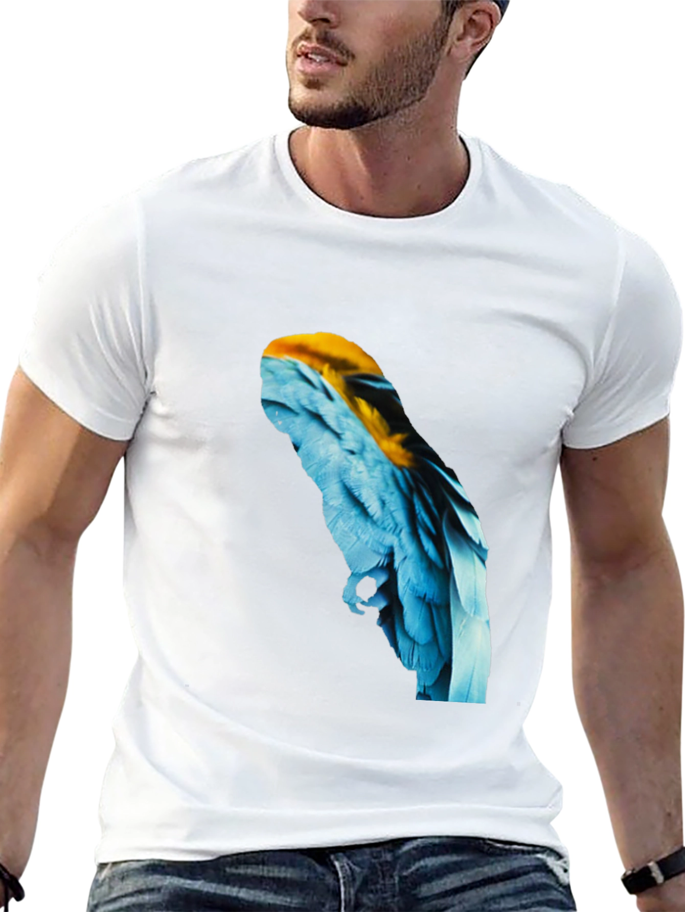 Macaw Feather Graphic Black T-Shirt