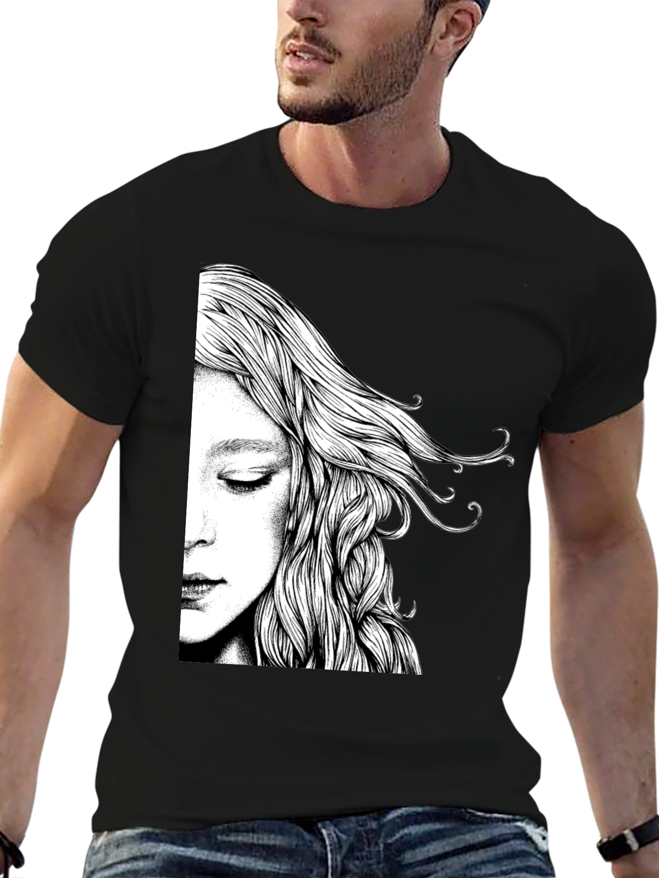 Abstract Woman Graphic Black T-Shirt