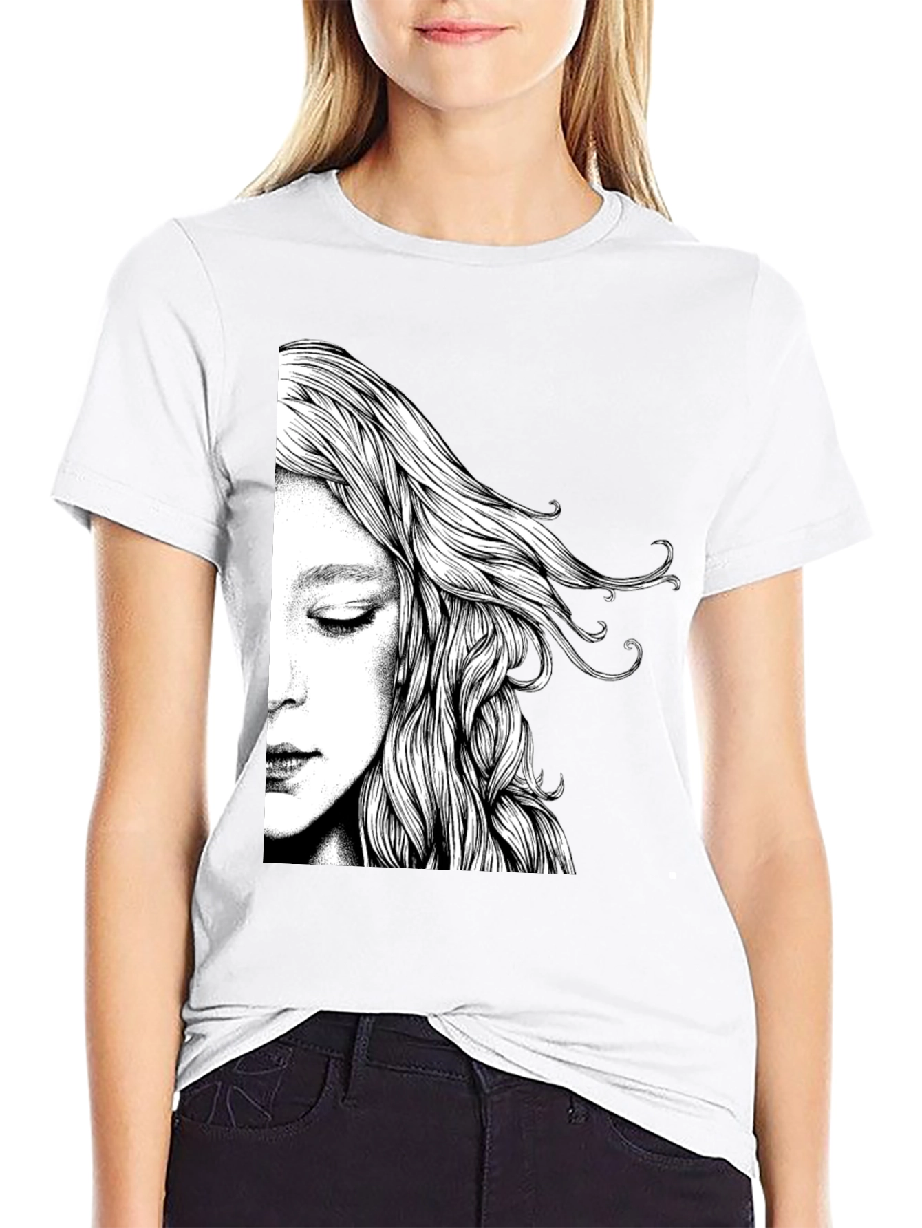 Abstract Woman Graphic Black T-Shirt