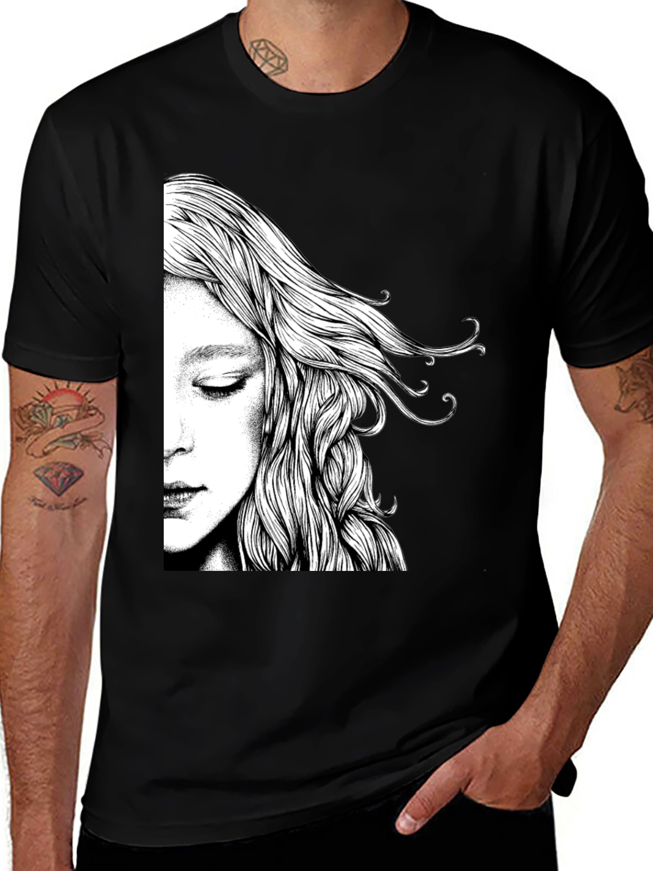 Abstract Woman Graphic Black T-Shirt