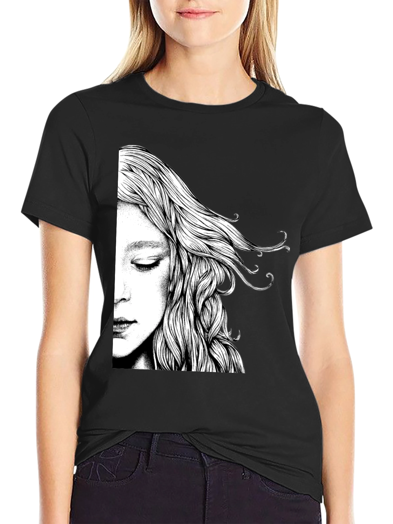 Abstract Woman Graphic Black T-Shirt