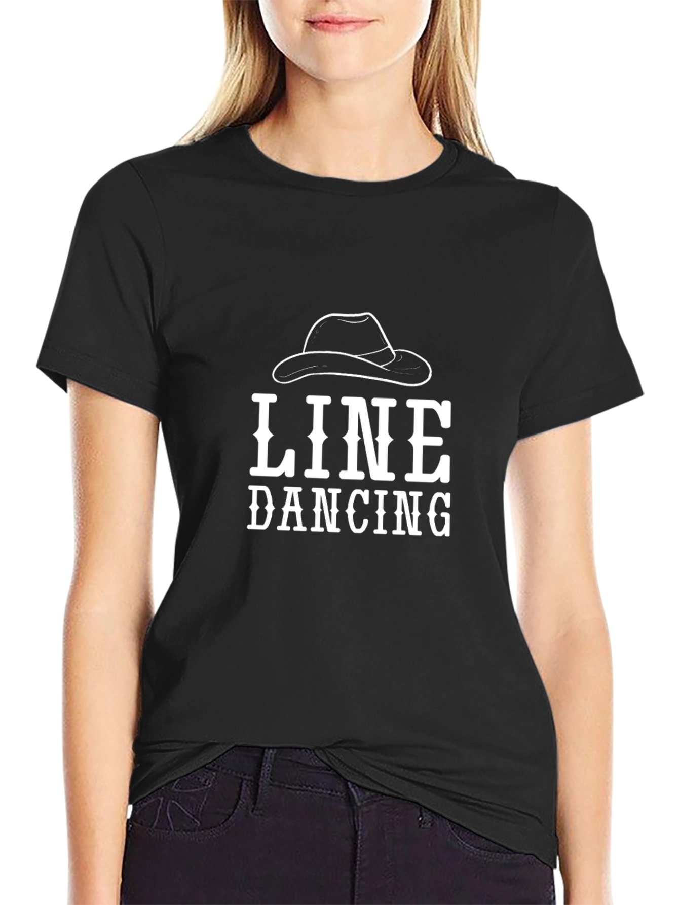 Line Dancing Graphic Tee - Black Cotton Casual Shirt