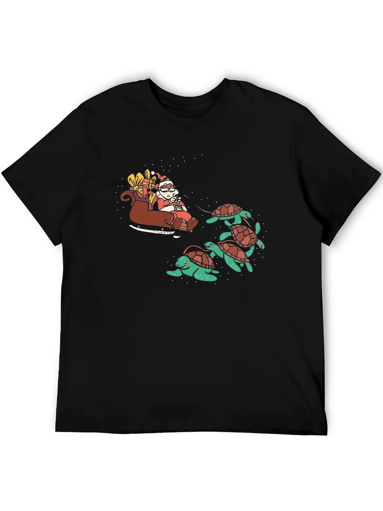 Santa Turtle Sleigh Black Graphic Tee