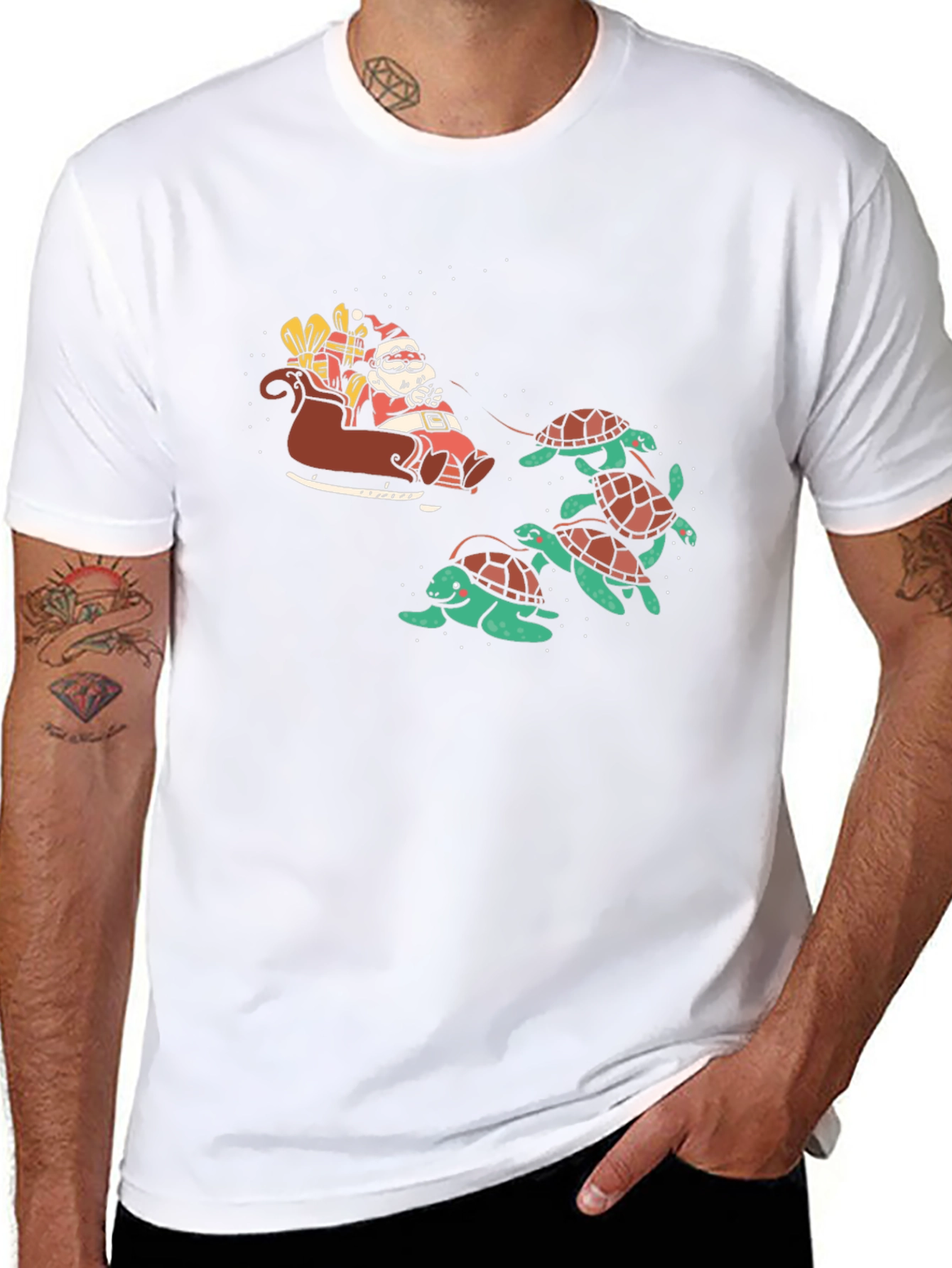 Santa Turtle Sleigh Black Graphic Tee