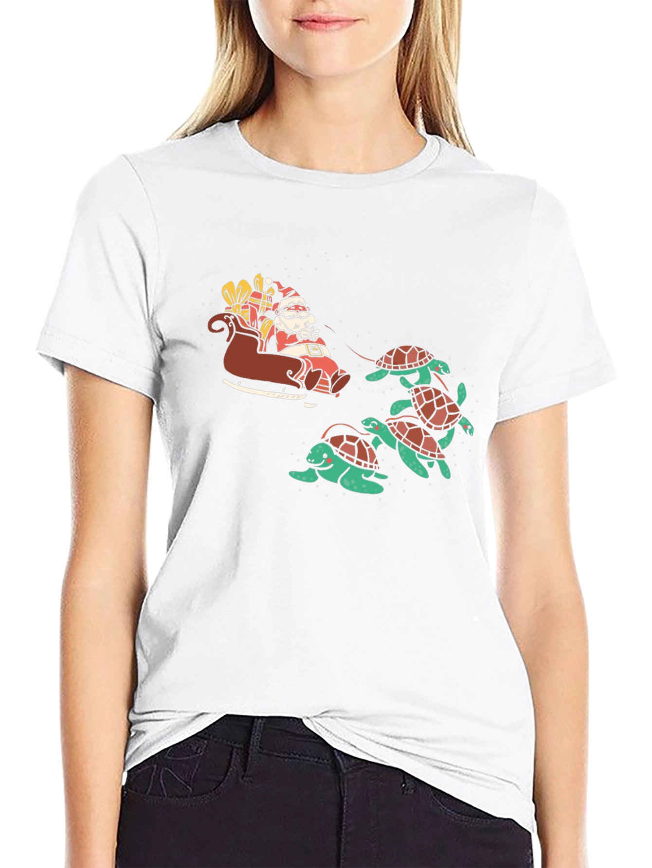 Santa Turtle Sleigh Black Graphic Tee
