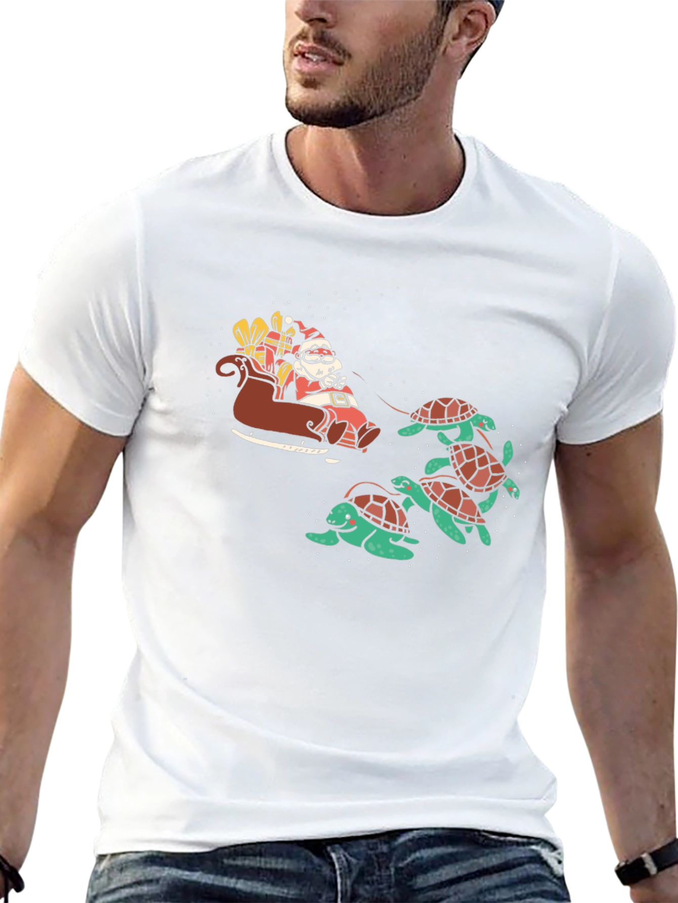 Santa Turtle Sleigh Black Graphic Tee