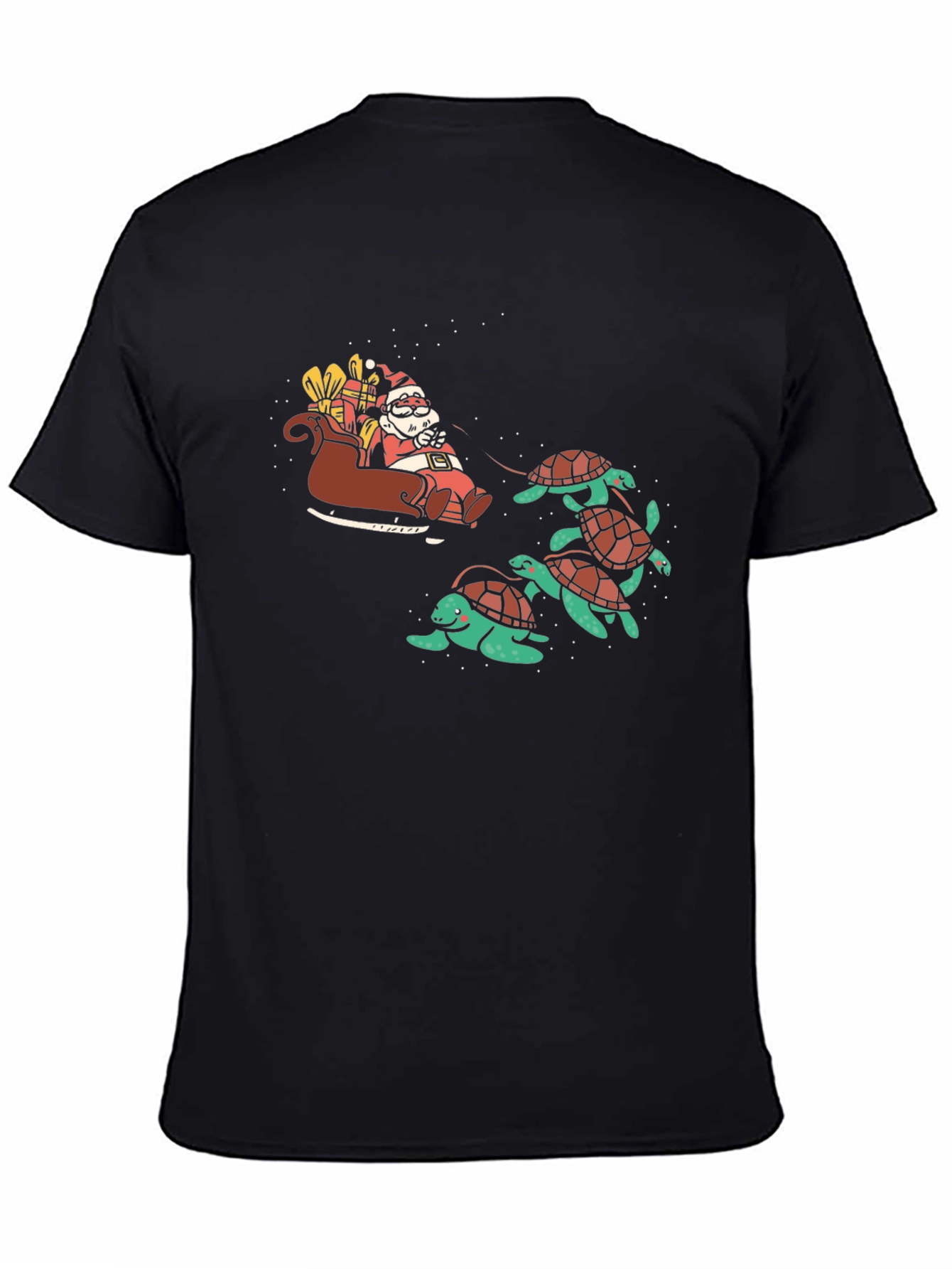 Santa Turtle Sleigh Black Graphic Tee
