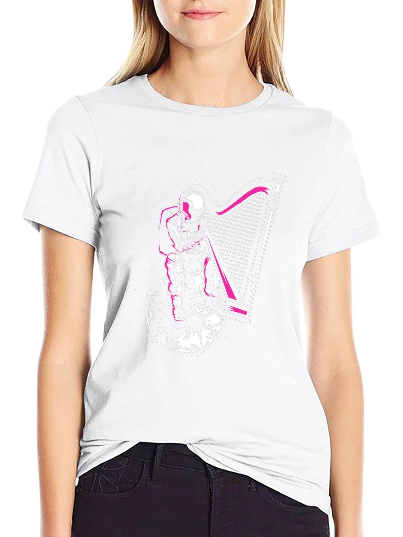 Astronaut Harpist Graphic Tee - Black