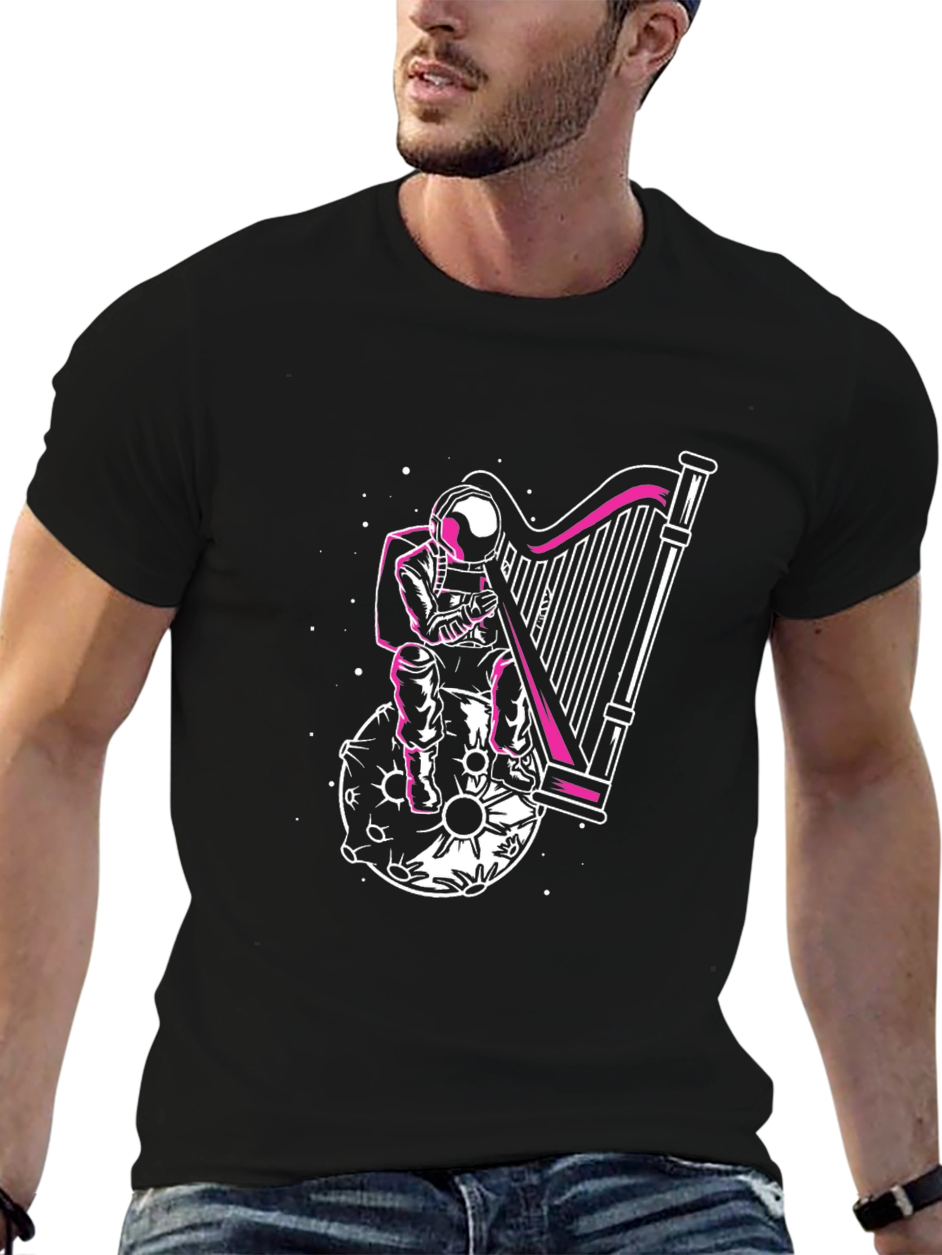 Astronaut Harpist Graphic Tee - Black