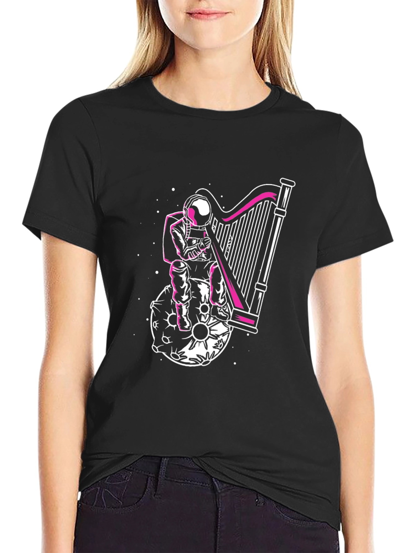 Astronaut Harpist Graphic Tee - Black