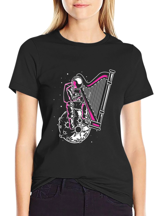 Astronaut Harpist Graphic Tee - Black