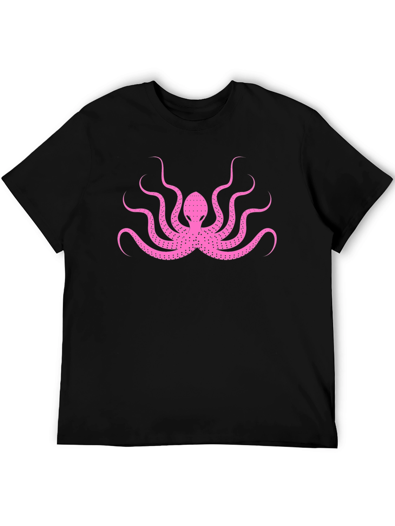 Pink Octopus Graphic Print Black T-Shirt