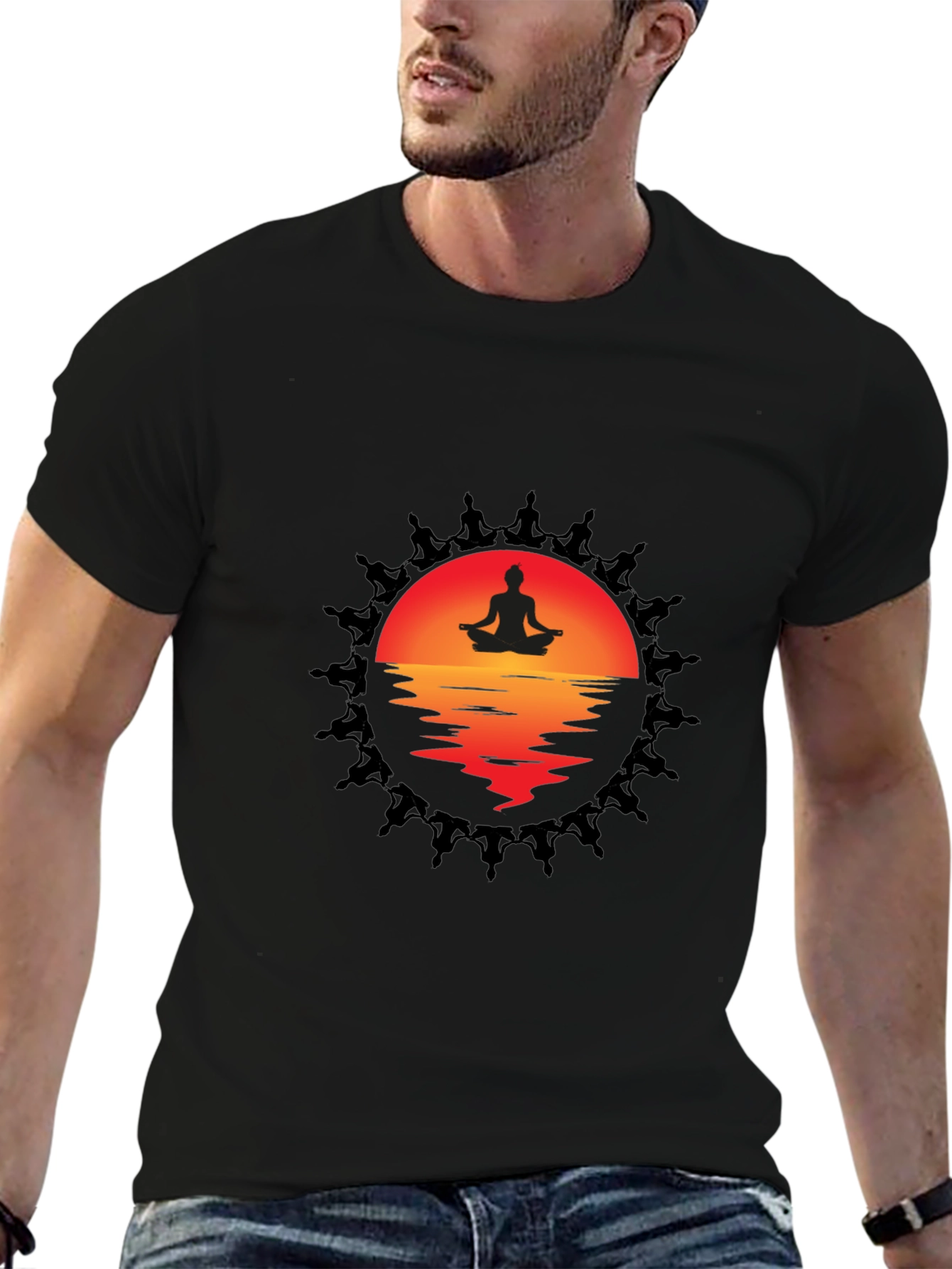 Meditative Sunset Graphic Tee - Relaxation & Comfort