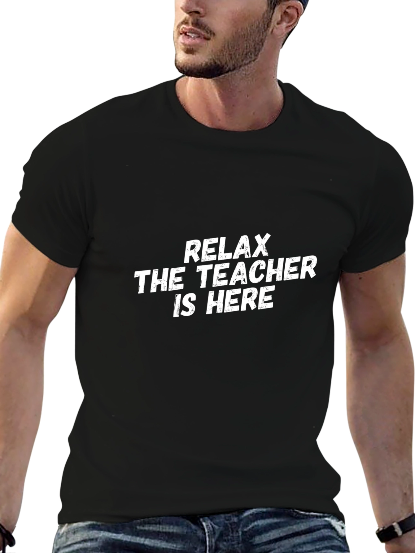 Relax the Teacher is Here Black Graphic Tee