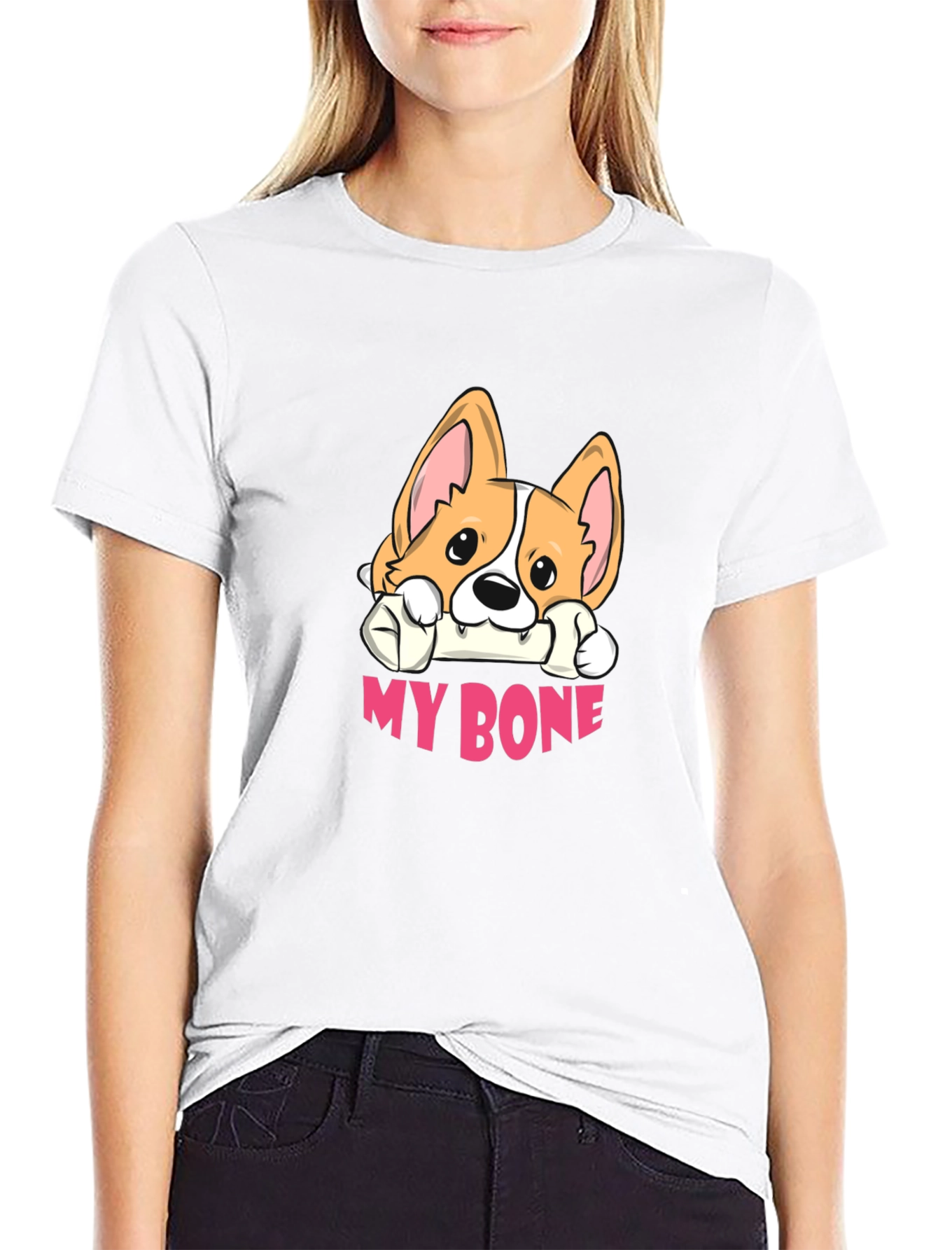 Cute Corgi My Bone Black T-Shirt