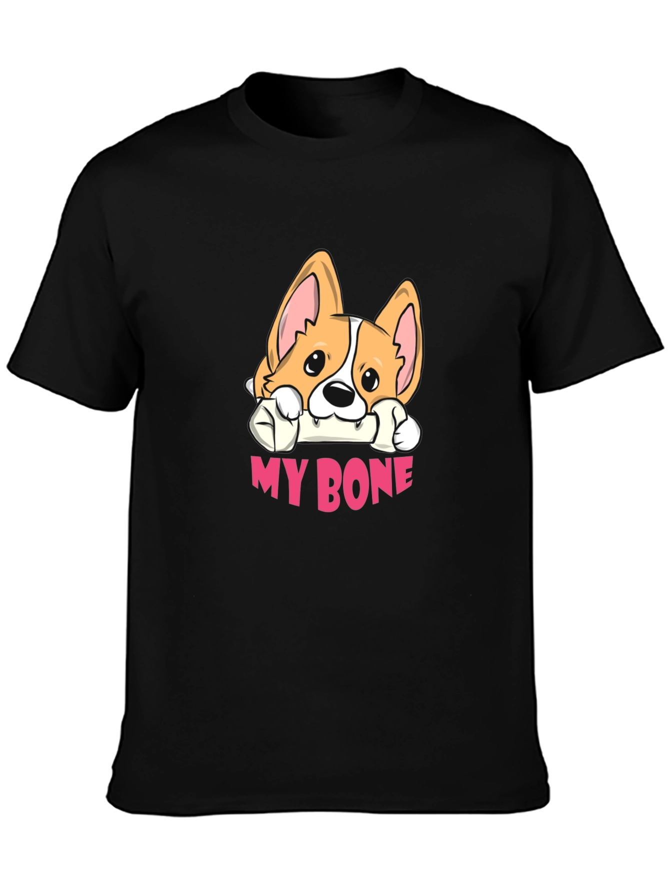 Cute Corgi My Bone Black T-Shirt