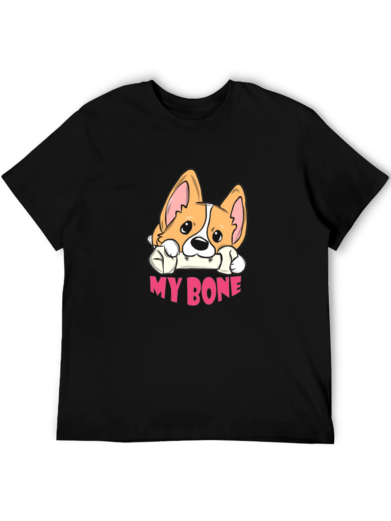 Cute Corgi My Bone Black T-Shirt