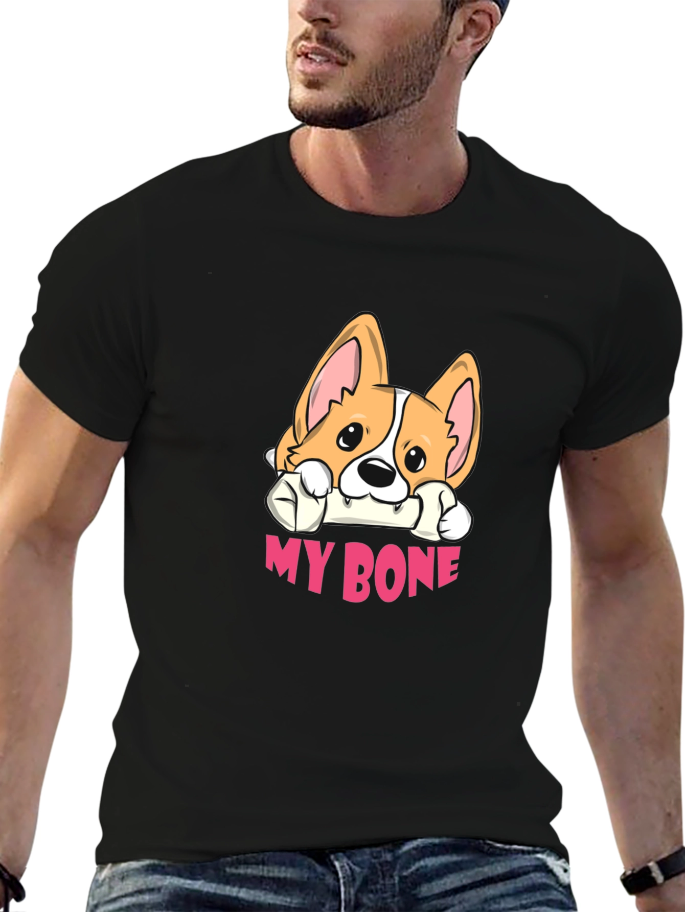 Cute Corgi My Bone Black T-Shirt