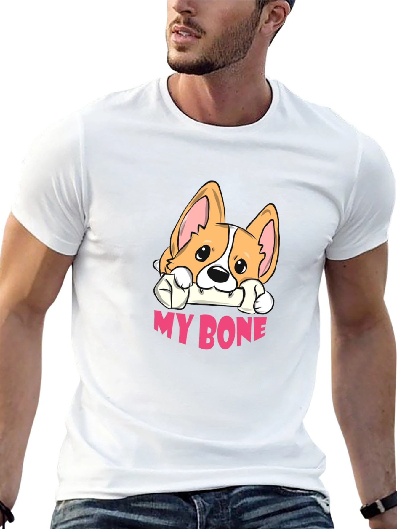 Cute Corgi My Bone Black T-Shirt