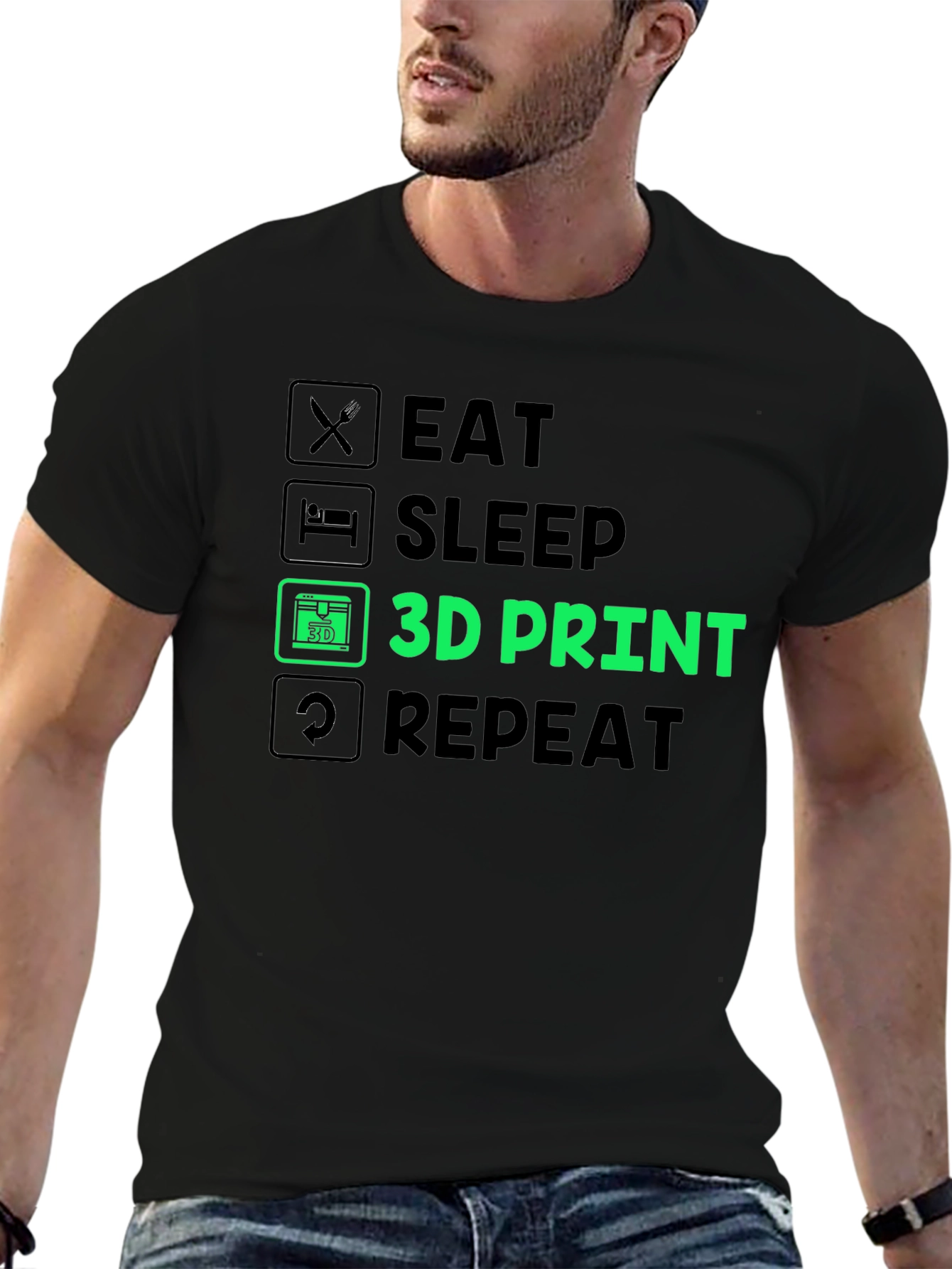 Eat Sleep 3D Print Repeat T-Shirt - Black