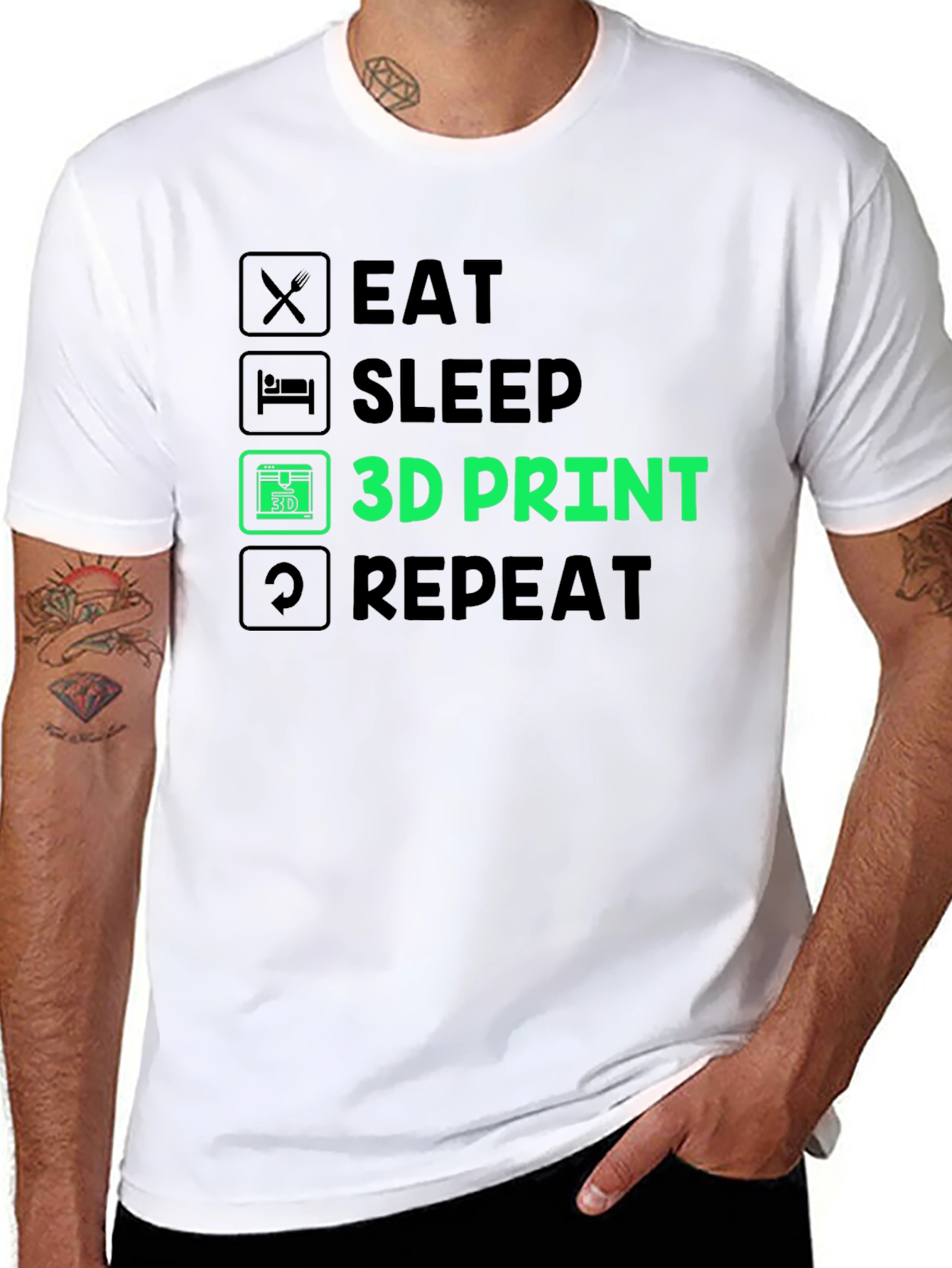 Eat Sleep 3D Print Repeat T-Shirt - Black