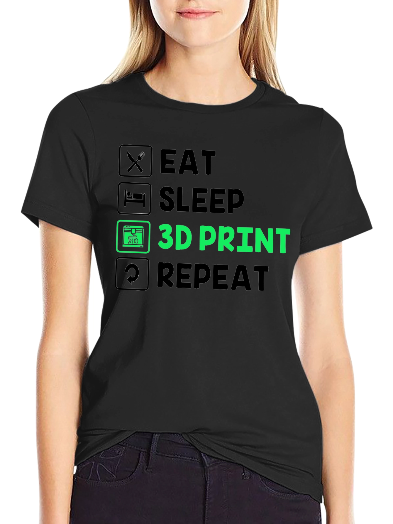 Eat Sleep 3D Print Repeat T-Shirt - Black
