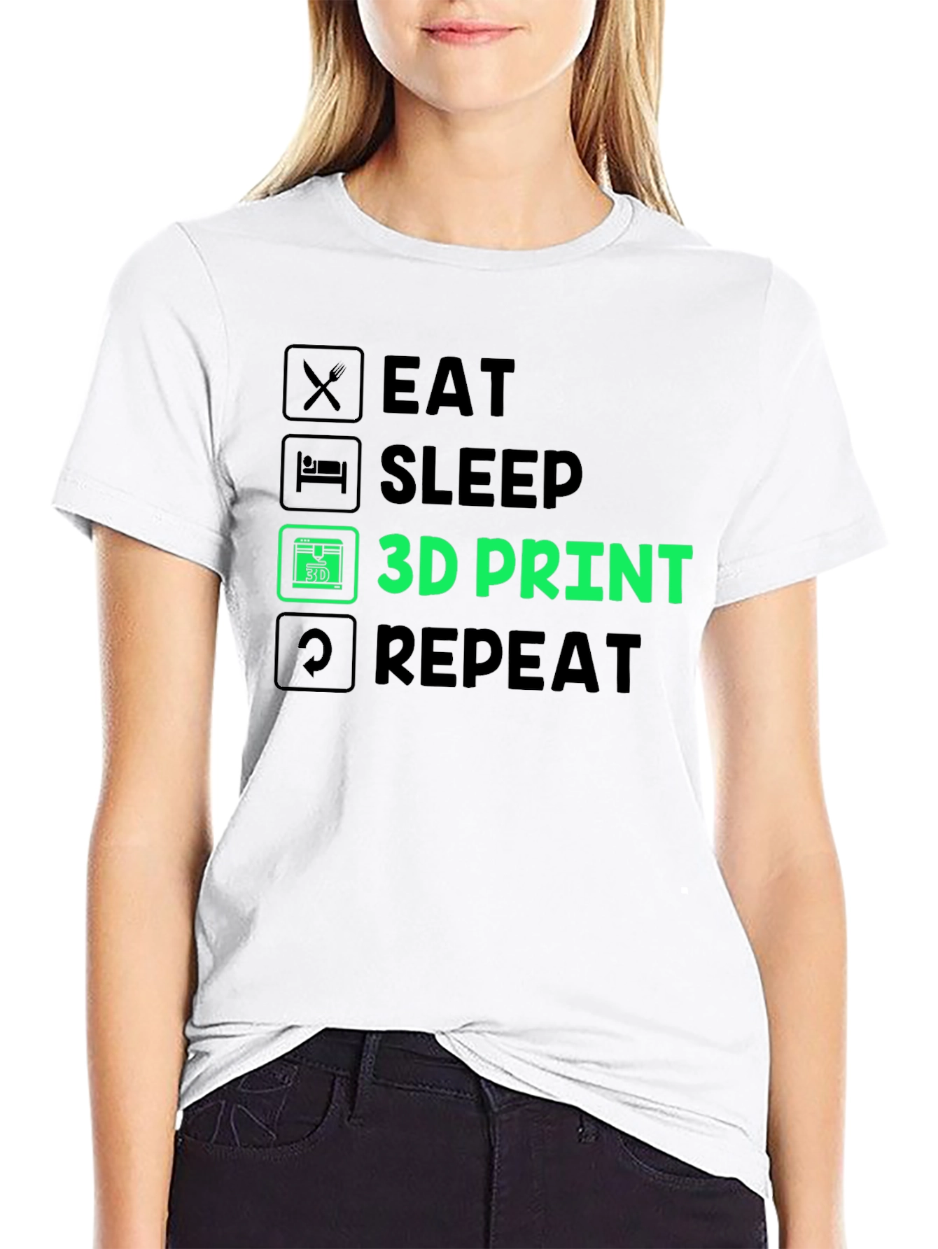 Eat Sleep 3D Print Repeat T-Shirt - Black