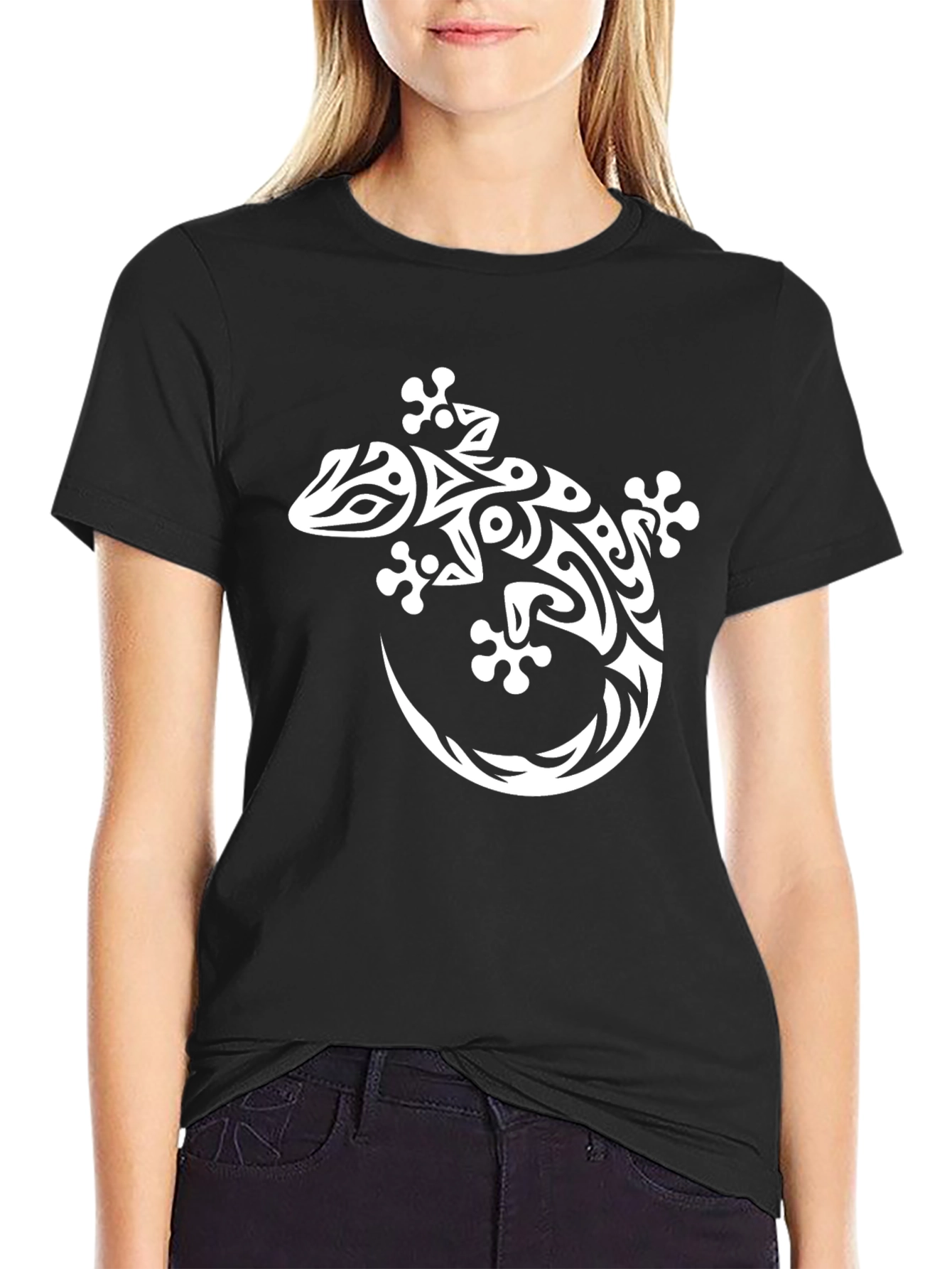 Tribal Gecko Graphic Tee - Black Cotton Blend