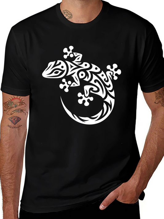 Tribal Gecko Graphic Tee - Black Cotton Blend