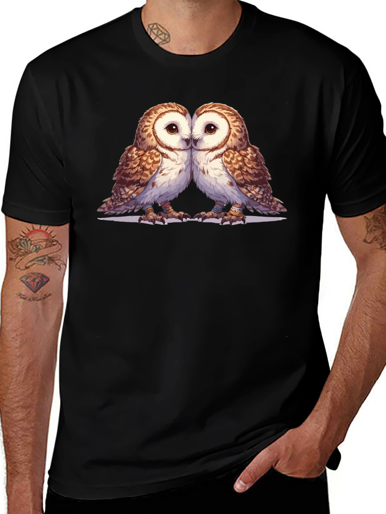 Owl Love Graphic Tee - Soft Black Cotton Blend