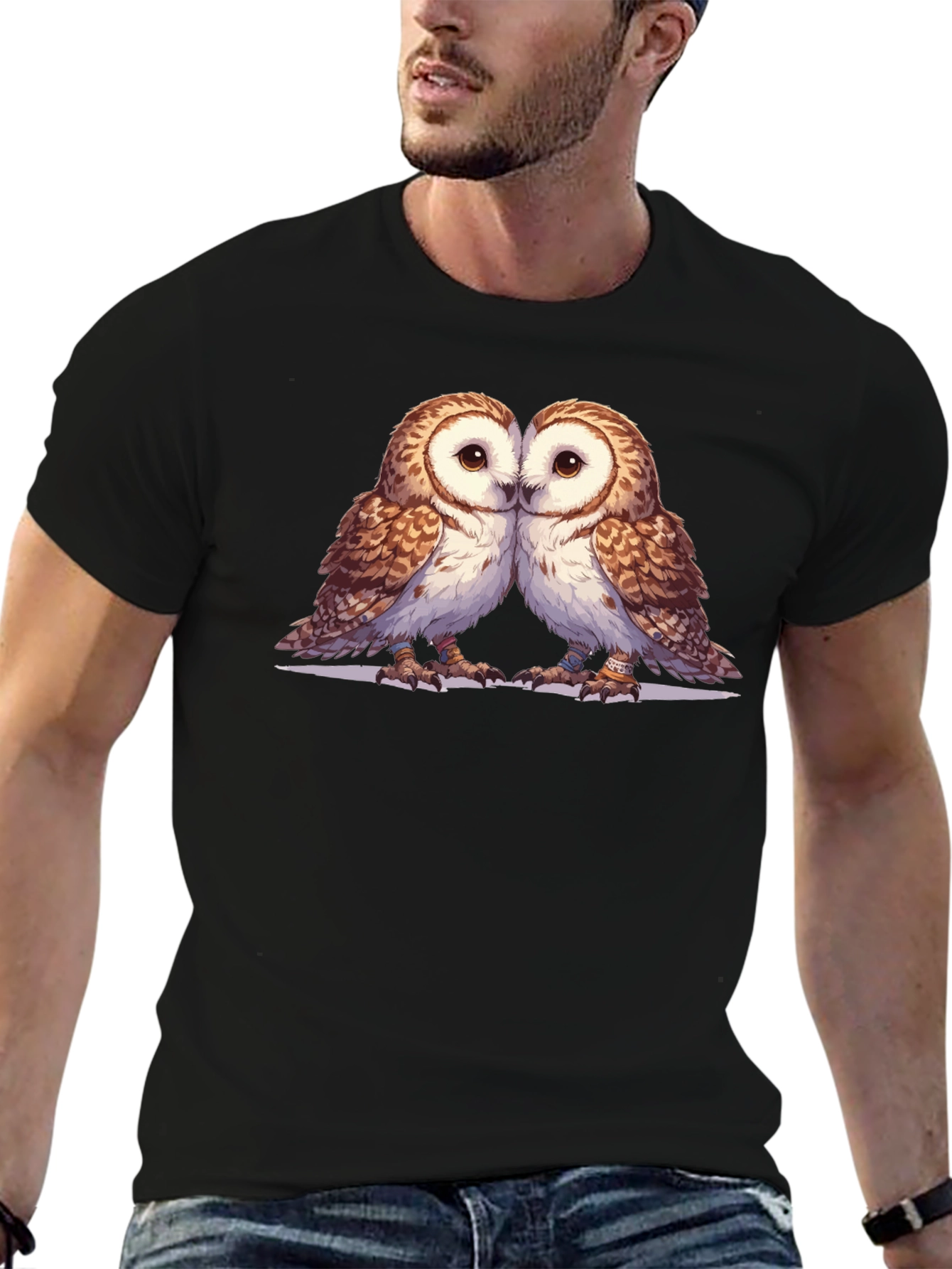 Owl Love Graphic Tee - Soft Black Cotton Blend