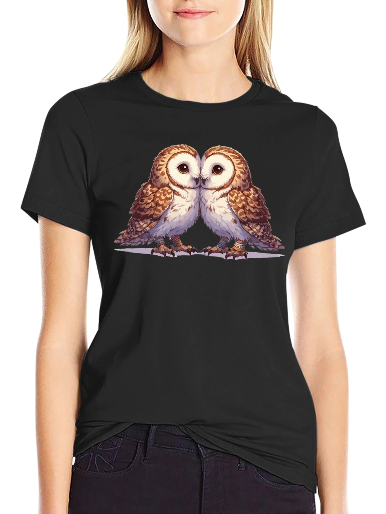 Owl Love Graphic Tee - Soft Black Cotton Blend